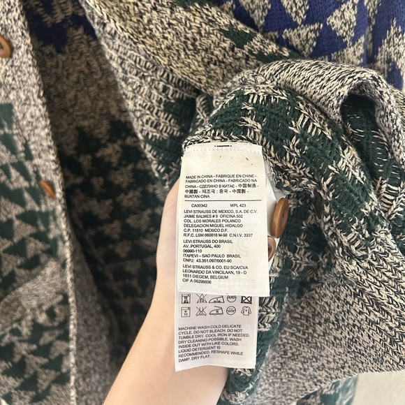 Levi's Wool Blend Diamond Knit Button Up Cardigan Sweater Gray/blue/green Size L - Picture 12 of 14